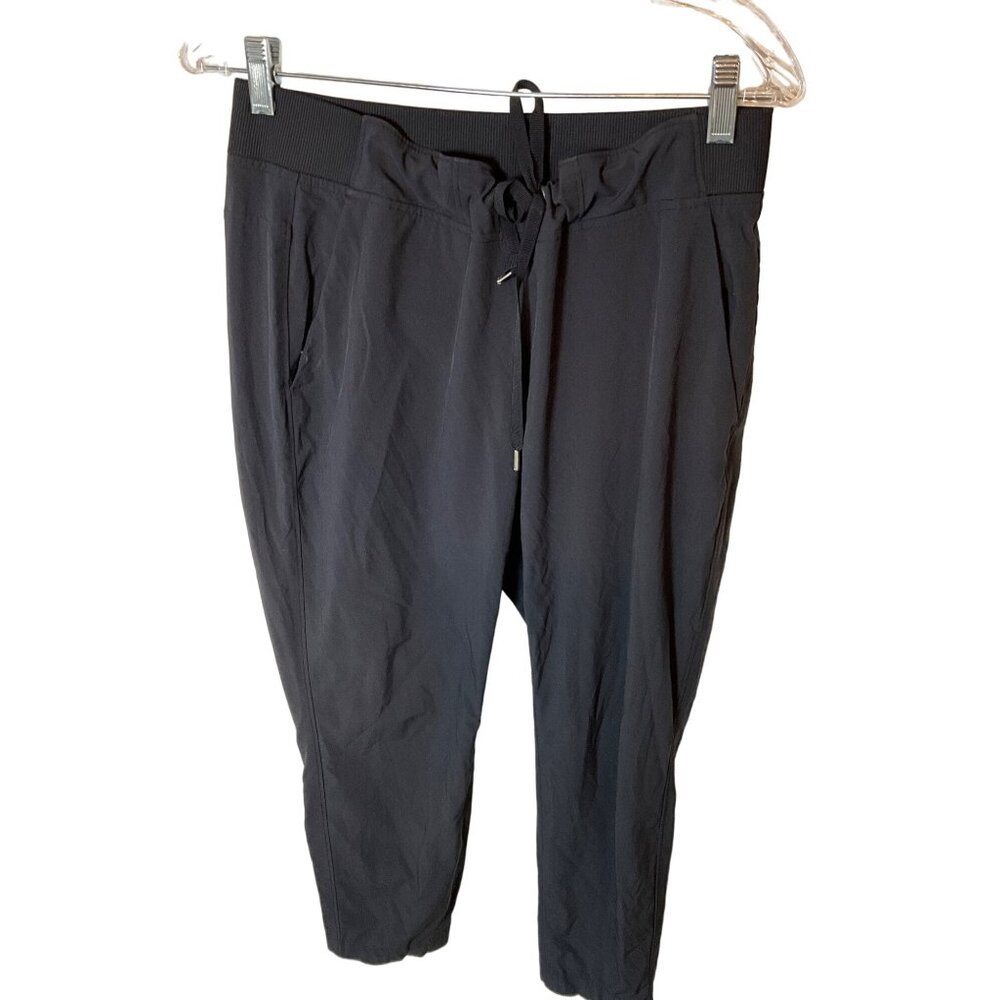 Athleta Black Wide Elastic Waist Drawstring Ankle‎ Length Pants Size 8 Pockets